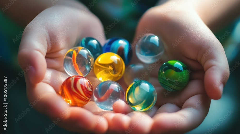 Close-up of Colorful Marbles in a Child's Hand Close-up of Colorful Marbles in a Child's Hand
