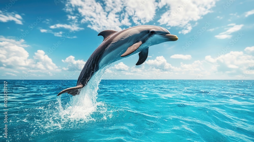 Dolphin Leaping Over Ocean Waves Under Bright Sky Dolphin Leaping Over Ocean Waves Under Bright Sky