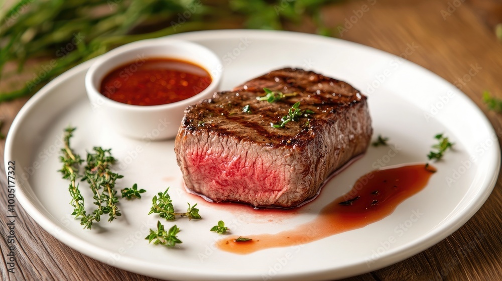 Grilled Steak with Sauce and Fresh Herbs Grilled Steak with Sauce and Fresh Herbs