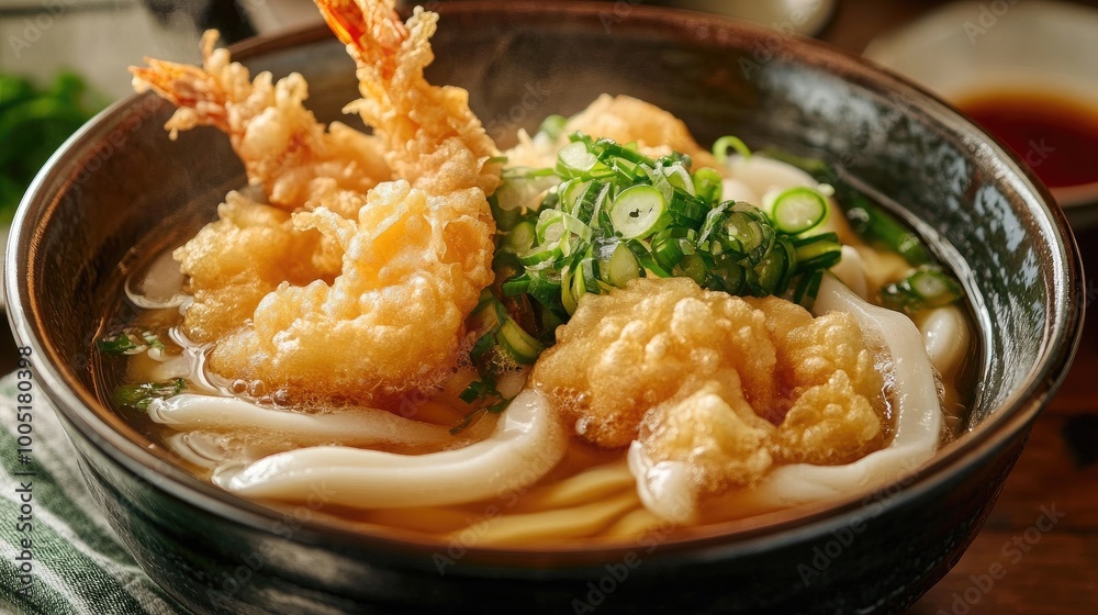 Delicious Shrimp Tempura Noodles in a Bowl Delicious Shrimp Tempura Noodles in a Bowl