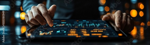 Businessman using digital tablet analyzing sales data and financial growth graph chart report
