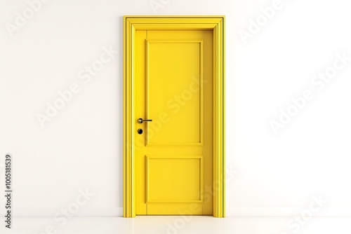 Modern yellow room door isolated on white background