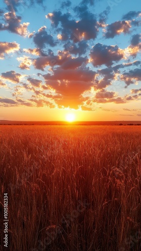 Breathtaking Countryside Sunset Over Golden Wheat Fields with Dramatic Clouds and Vibrant Colors Captured in Stunning Landscape Photography