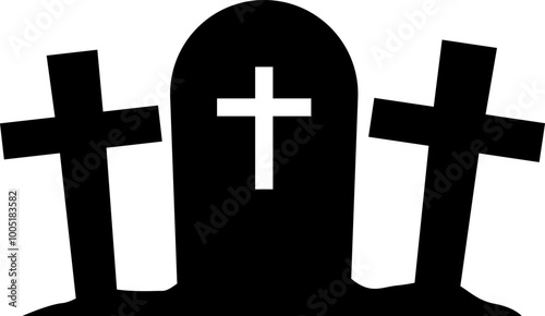 silhouette of a tombstone in the shape of a cross, indicating a tomb.