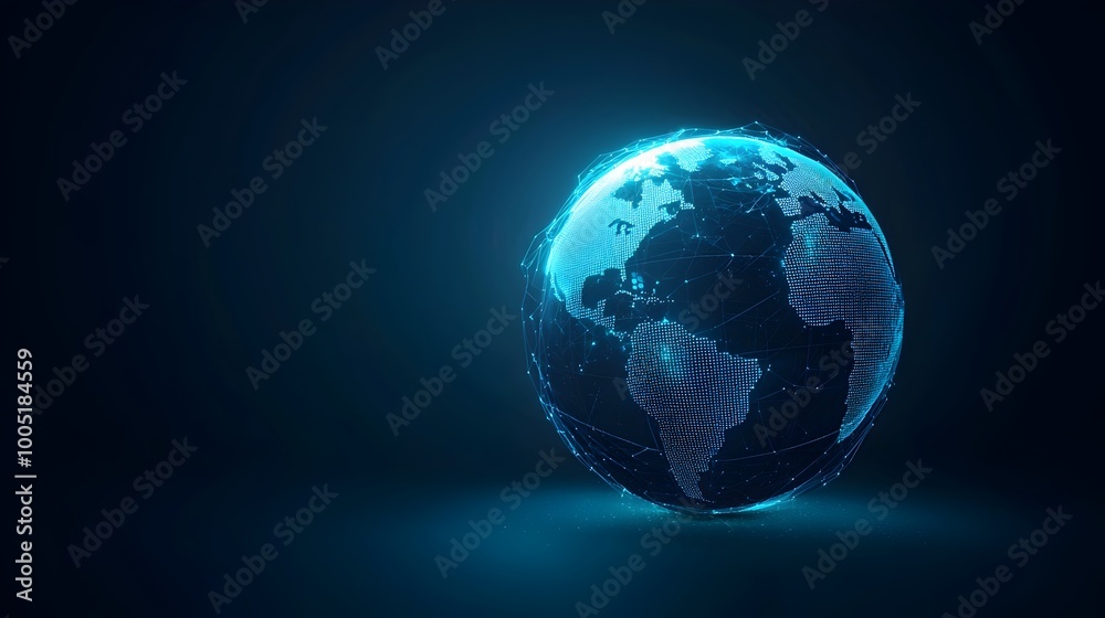 Glowing 3D Globe Representing Global Communication and Technological Advances Glowing 3D Globe Representing Global Communication and Technological Advances