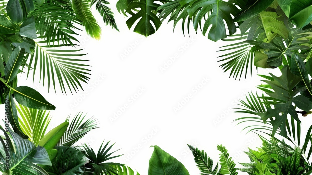 Tropical Leaves Frame Isolated On White Background