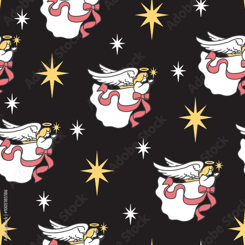 Starlit Night Seraphim Divine Messengers Pattern. Ideal for holiday projects, perfect for seasonal decor, fabric prints, or wrapping paper.