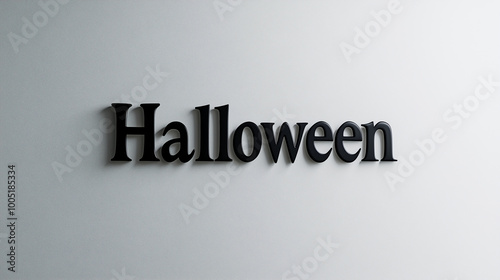 A fresh white wall highlighting the word Halloween in sleek black lettering, creating a bold and uncluttered festive statement 