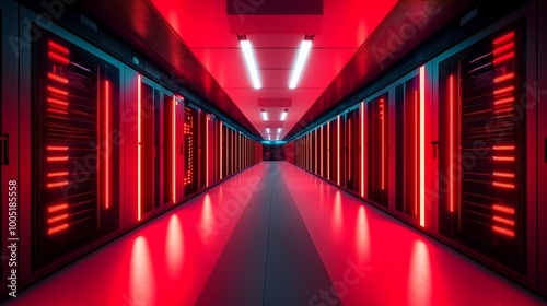 Glowing Supercomputer in Advanced High-Tech Data Center Facility