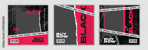 Set of three black friday sale social media pack template premium vector