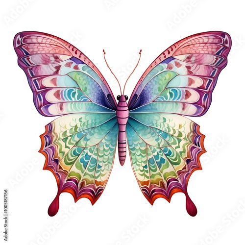 Vibrant Watercolor of a Detailed Butterfly with Patterned Wings