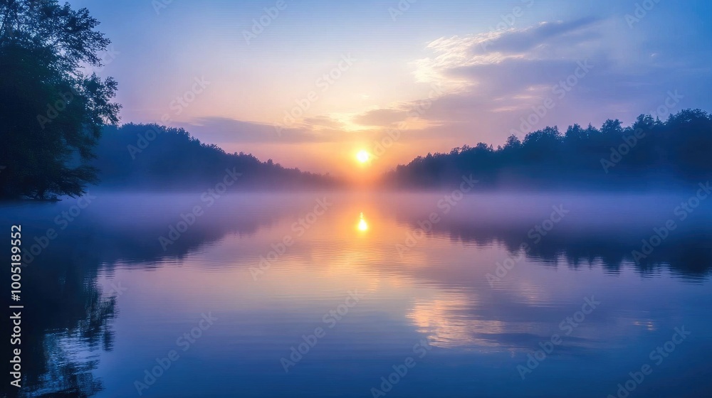Fototapeta premium Serene Sunrise Over Calm Water Reflection
