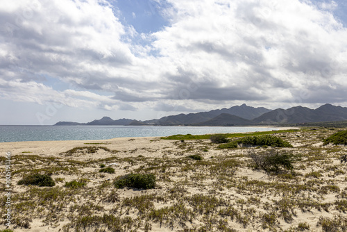 Cloudy and sunny day on a secluded beach on the Sea of Cortez in Los Barriles, Baja California Sur, Mexico.