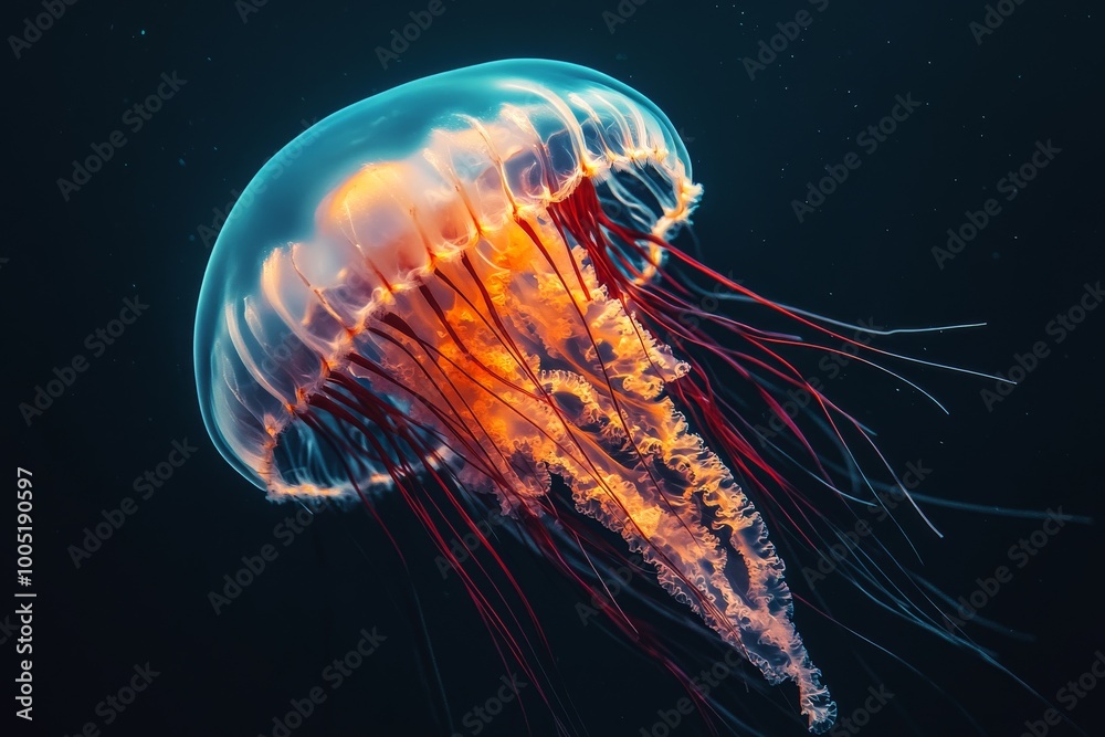 Mystic portrait of Jellyfish, copy space on right side, Close-up View, isolated on black background Mystic portrait of Jellyfish, copy space on right side, Close-up View, isolated on black background