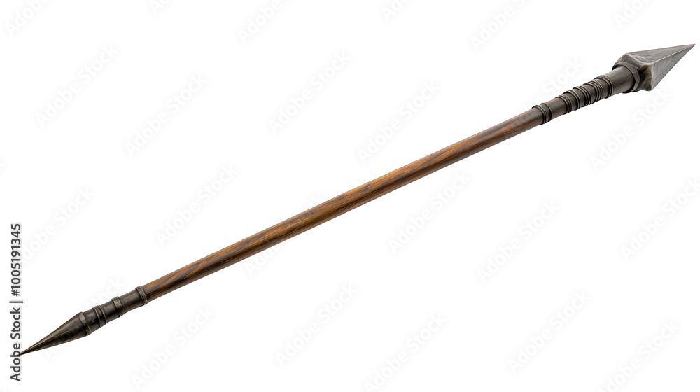 view of a long spear with an iron tip and wooden shaft transparant background view of a long spear with an iron tip and wooden shaft transparant background