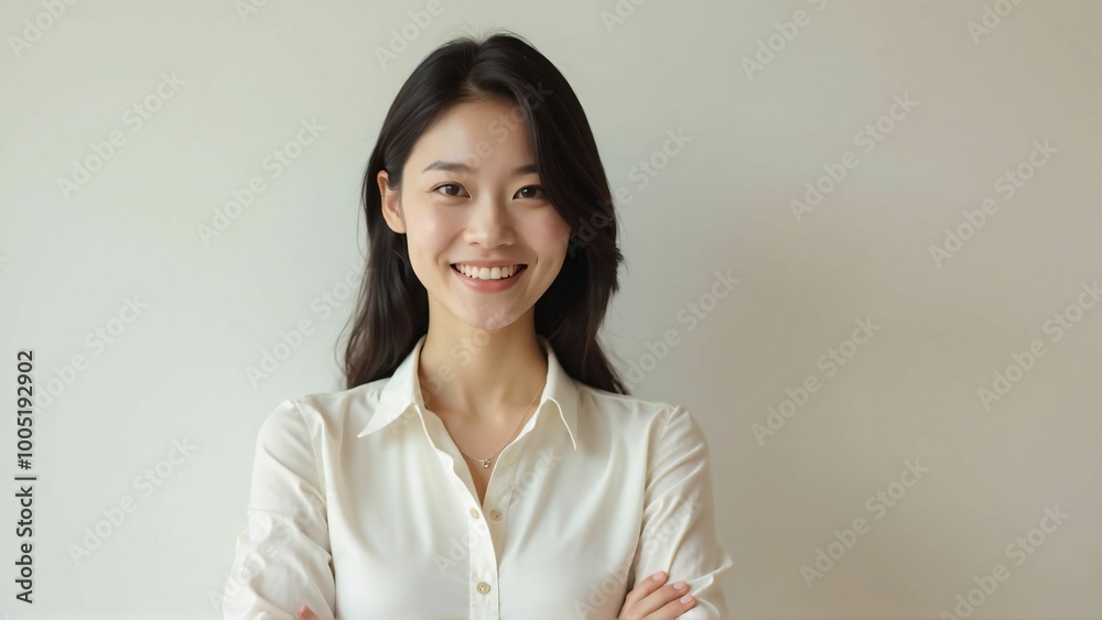 Smiling Japanese Asian Woman in White Shirt - Friendly Portrait Smiling Japanese Asian Woman in White Shirt - Friendly Portrait