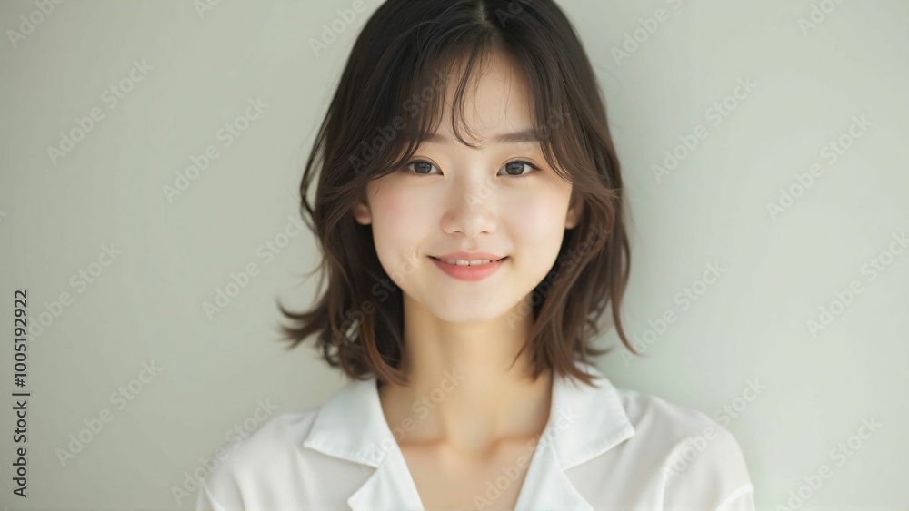 Smiling Japanese Asian Woman in White Shirt - Friendly Portrait Smiling Japanese Asian Woman in White Shirt - Friendly Portrait