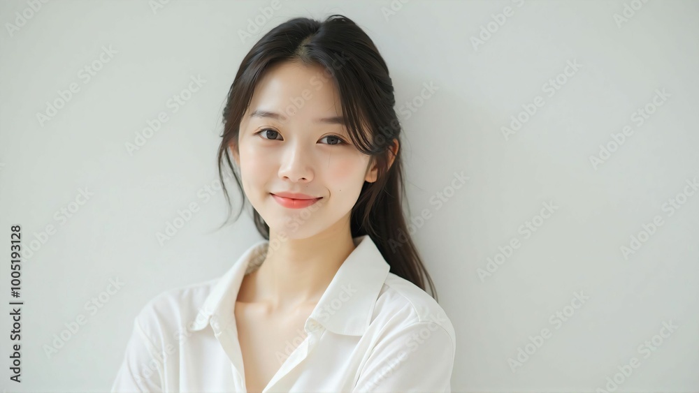 Smiling Japanese Asian Woman in White Shirt - Friendly Portrait Smiling Japanese Asian Woman in White Shirt - Friendly Portrait