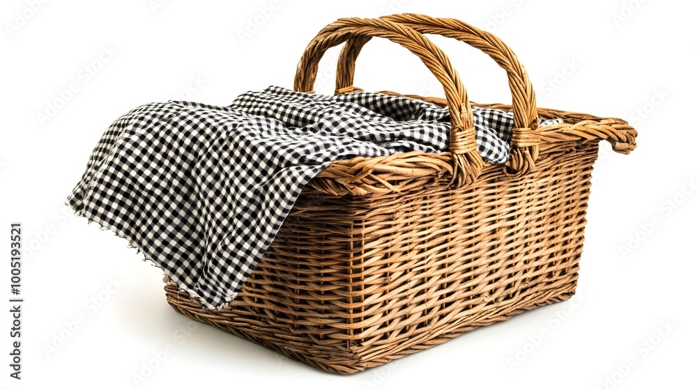 Picnic Basket Isolated on White Background, Ideal for Outdoor Gatherings and Food Storage Picnic Basket Isolated on White Background, Ideal for Outdoor Gatherings and Food Storage