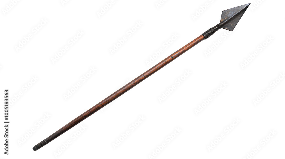 view of a long spear with an iron tip and wooden shaft transparant background view of a long spear with an iron tip and wooden shaft transparant background