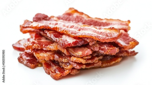 Crispy Fried Bacon Stacks on White Background