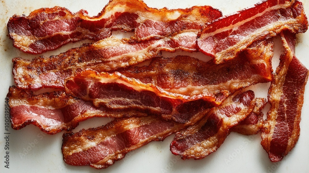 Crispy Slices of Cooked Bacon on White Surface Crispy Slices of Cooked Bacon on White Surface