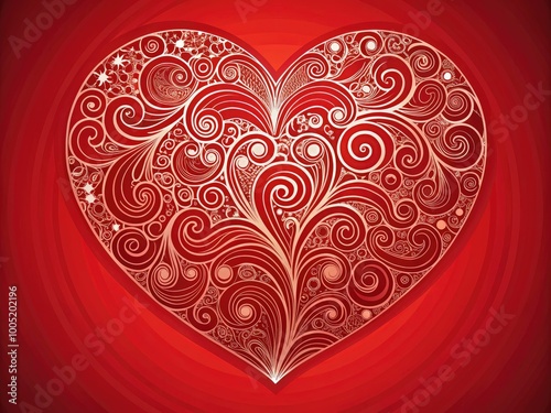 Vibrant red heart shape composed of intricate, swirling vectors and geometric patterns, creating a modern, abstract design perfect for Valentine's Day or love-themed projects.