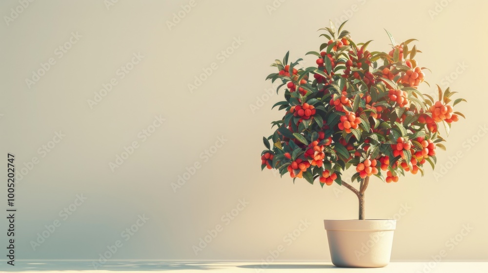 Fototapeta premium Minimalist 3D Acerola Tree in a Pot