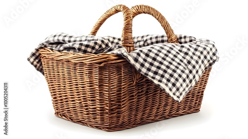 Picnic Basket Isolated on White Background, Ideal for Outdoor Gatherings and Food Storage