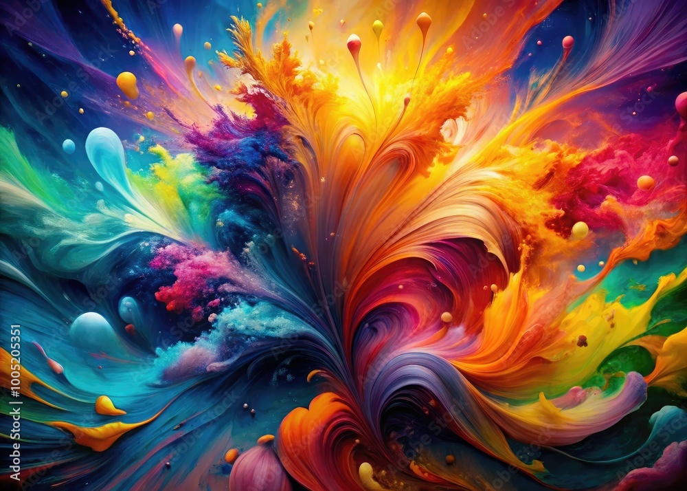 Obraz premium Vibrant splashes of paint swirl together in a mesmerizing dance of color, creating a stunning abstract artwork that explodes with energy and creative expression.