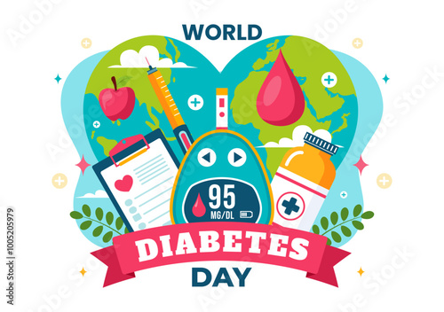 World Diabetes Day Vector Illustration on 14 November with Doctors Testing Blood for Glucose and Measuring Sugar in a Flat Style Cartoon Background