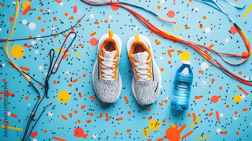 Sport Shoes and Water Bottle on Gym Floor, Fitness Gear for Active Lifestyle