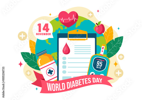 World Diabetes Day Vector Illustration on 14 November with Doctors Testing Blood for Glucose and Measuring Sugar in a Flat Style Cartoon Background