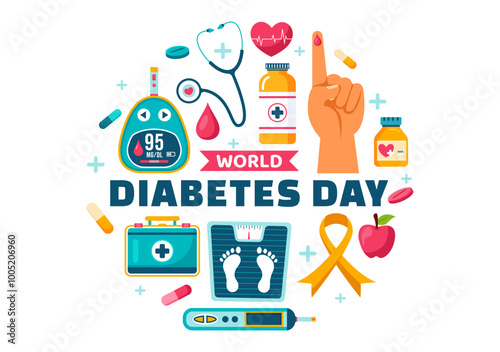 World Diabetes Day Vector Illustration on 14 November with Doctors Testing Blood for Glucose and Measuring Sugar in a Flat Style Cartoon Background