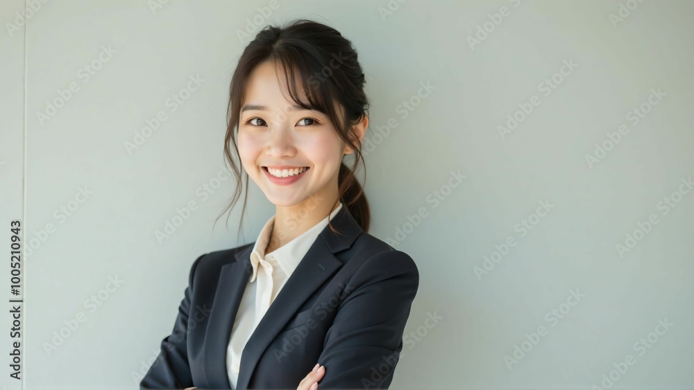 Asian Businesswoman Smiling in Formal Suit
