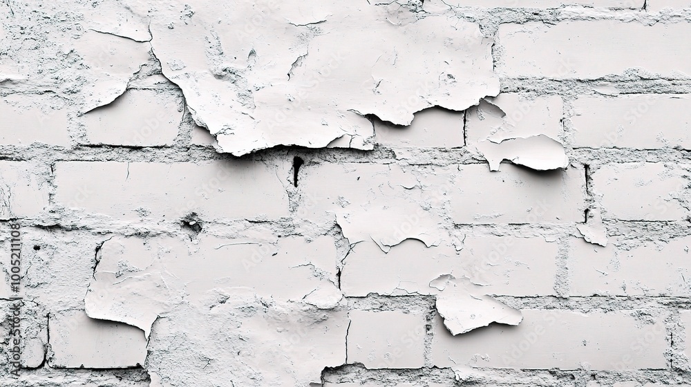 Obraz premium Textured White Brick Wall with Peeling Paint