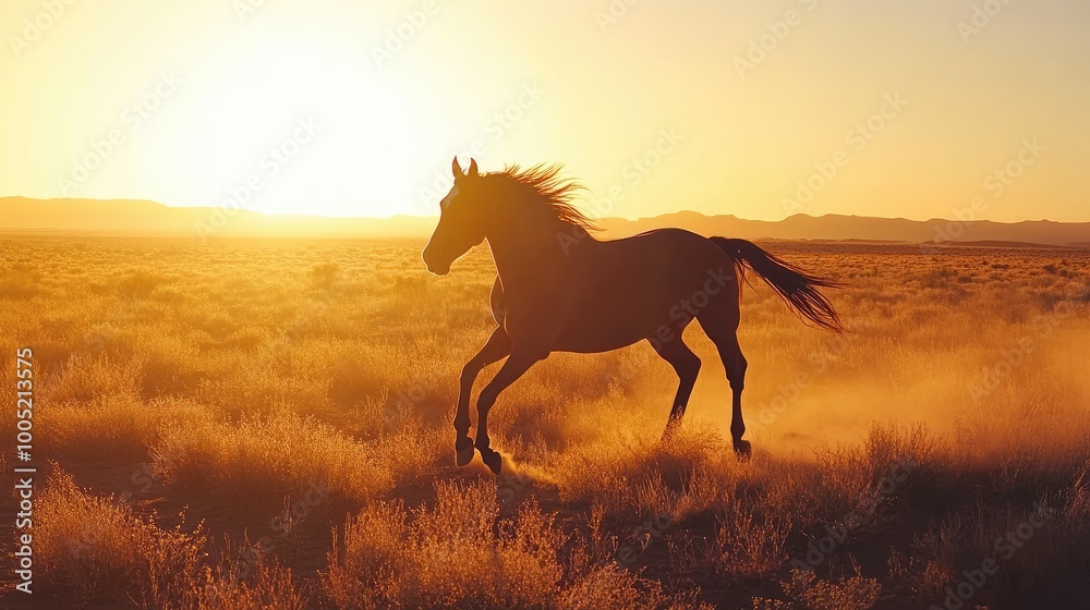 Majestic Arabian Horse Galloping at Sunset
