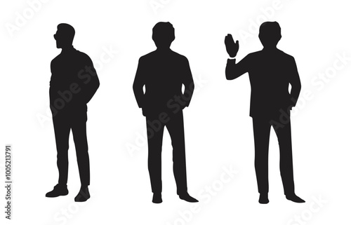 Man's Fashion Icon in Simple Lines, Dynamic set silhouettes of a man on a white background