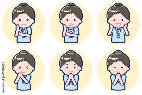 介護士の女性のポーズセット_04