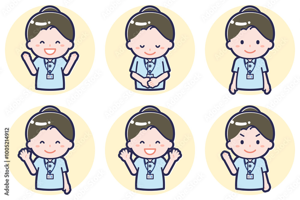 介護士の女性のポーズセット_02