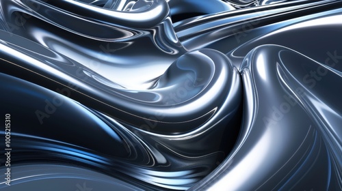 Abstract Metallic Surface with Smooth Curving Lines and Reflective Highlights