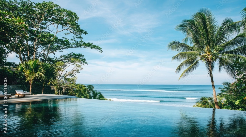 Serene Tropical Resort by the Ocean with Palm Trees Serene Tropical Resort by the Ocean with Palm Trees