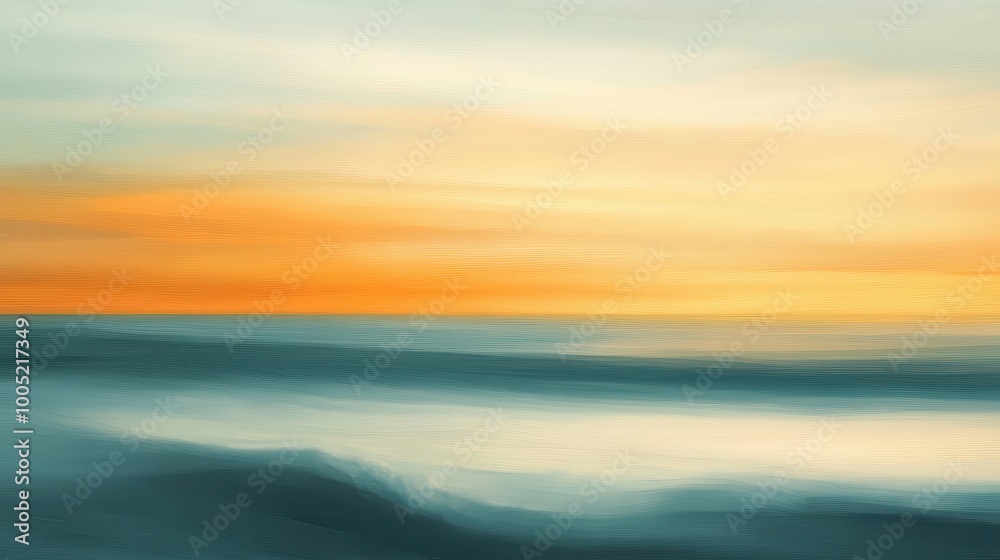 Obraz premium Abstract Sunset Landscape with Wavy Lines, Orange and Teal Color Palette, Digital Art.