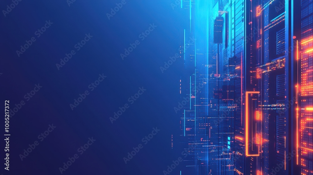 Fototapeta premium Abstract Digital Cityscape with Glowing Lines and Neon Lights - Futuristic Technology Background.