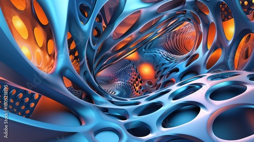 Abstract 3D Render of Interconnected Blue and Orange Shapes photo