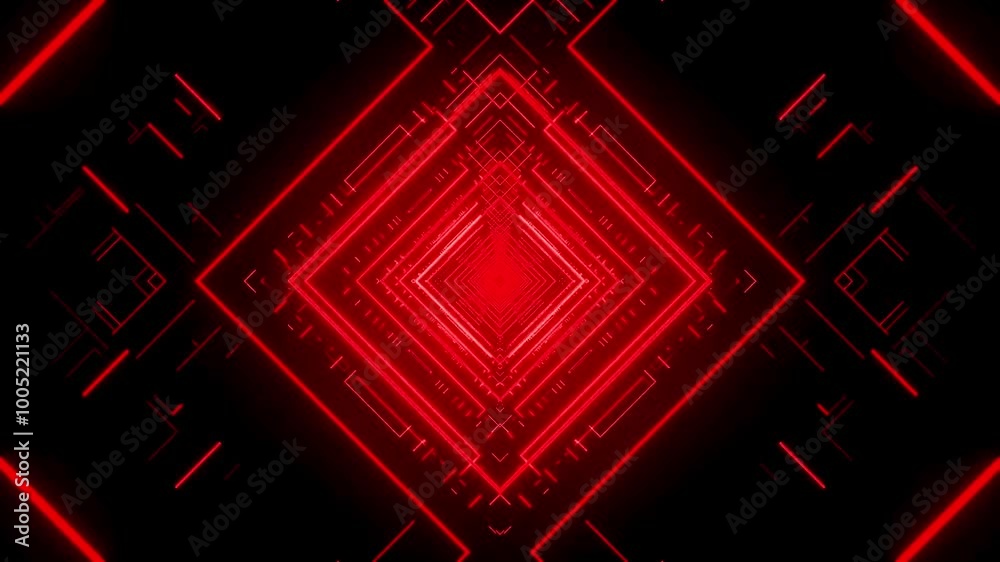 Hi tech Technology red neon glow Portal Sci-fi tunnel background vj loop.