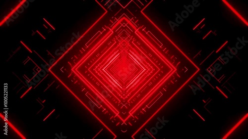 Hi tech Technology red neon glow Portal Sci-fi tunnel background vj loop.