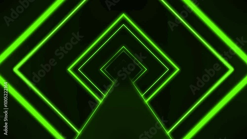 VJ Abstract motion graphic background endless loop with animation in futuristic green tunnel neon light.