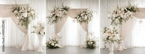 Elegant White and Blush Wedding Ceremony Arch Decor.