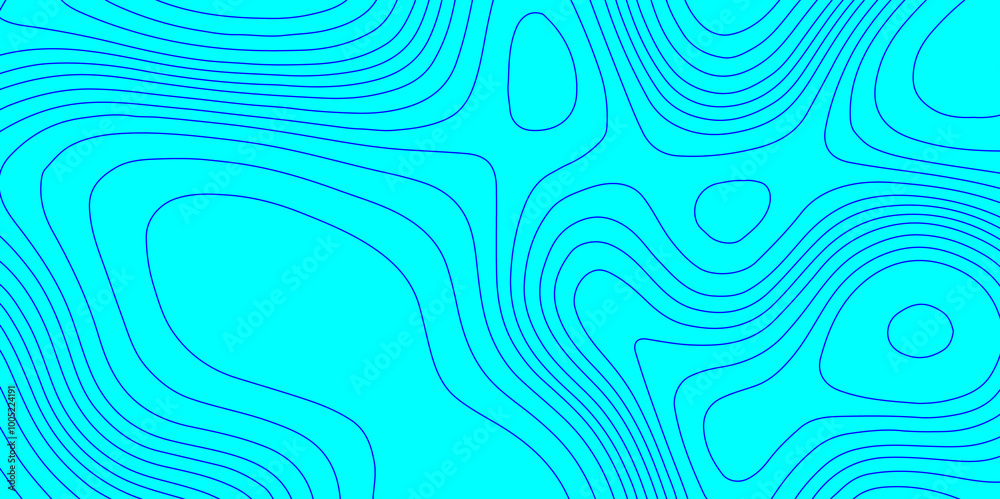 Modern wave line topography background, abstract pattern with blue line topographic map cyan background geographic map with seamless ornament contour design paper curved reliefs background. 